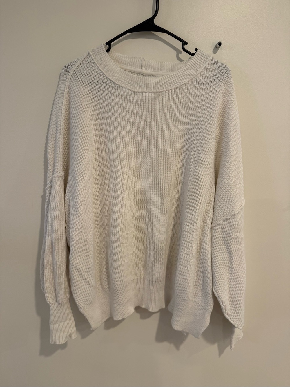 aerie Cream Oversized Ribbed Crewneck Sweater